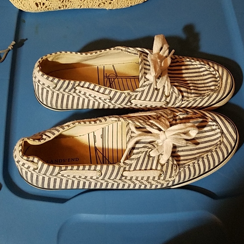 Lands End Blue White Boat Loafers Flats 8.5B